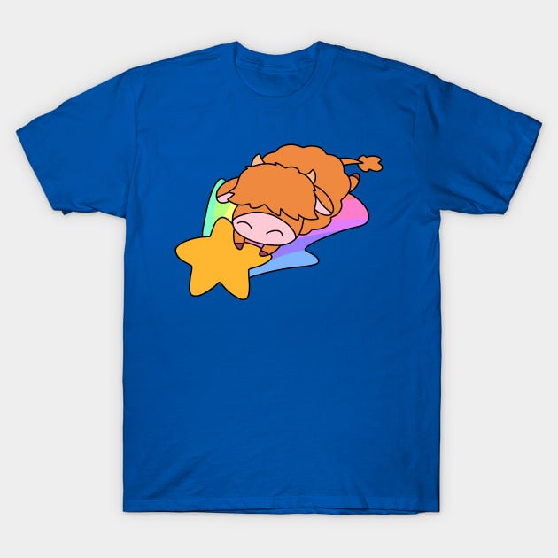 Rainbow Shooting Star Highland Cow T-Shirt by saradaboru